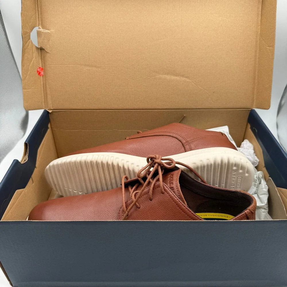 Cole Haan Plain Toe Oxford Mens 11.5 British Tan Leather Light Comfort Shoes NIB